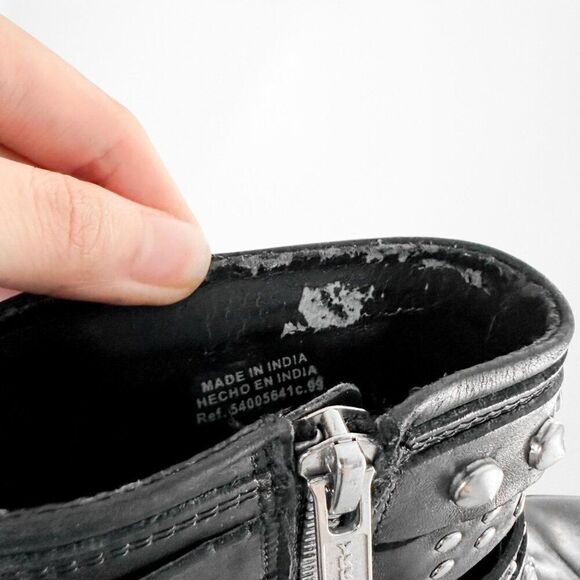 Mango Black Studded Ankle Round Toe Leather Combat Boots Size 6 - Picture 5 of 5